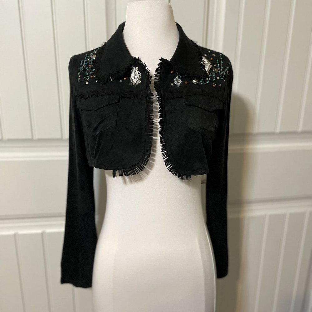 NWT Small Black Beaded Fringed Jacket Bisharp USA (P135)